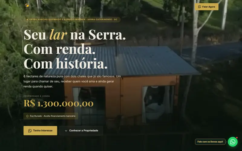 Página inicial do site de Chalé Refúgio dos Lobos
